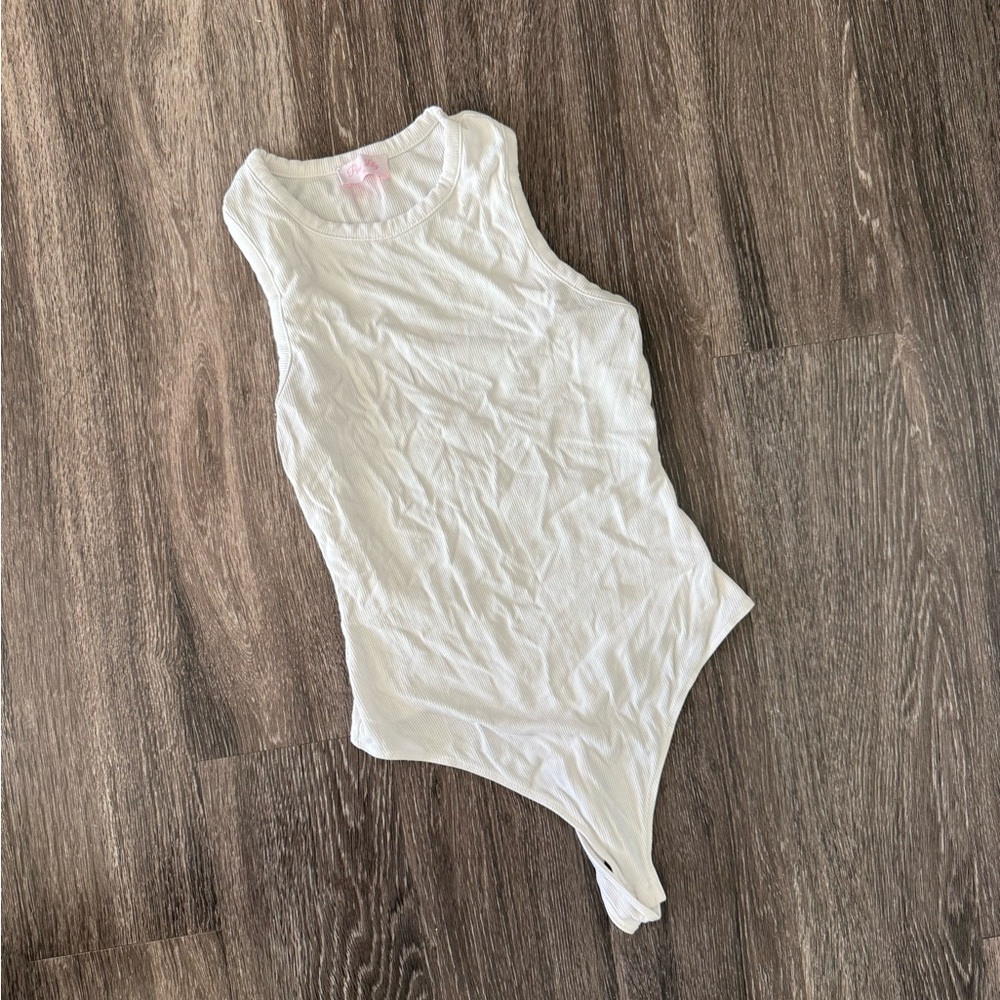 Pink Lily White Sleeveless Bodysuit
